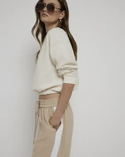 River Island Beige side stripe wide leg joggers< Trousers