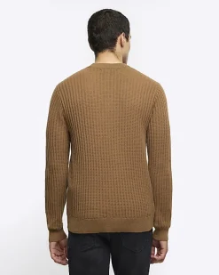 River Island Beige slim fit waffle texture jumper< Jumpers & Cardigans