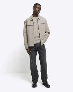 River Island Beige slim fit wool blend crew jumper< Jumpers & Cardigans