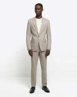 River Island Beige slim fit wool blend suit jacket< Suits