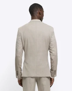 River Island Beige slim fit wool blend suit jacket< Suits