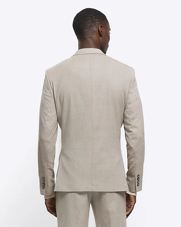 River Island Beige slim fit wool blend suit jacket< Suits