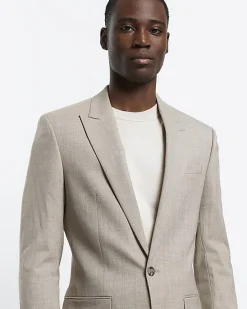River Island Beige slim fit wool blend suit jacket< Suits