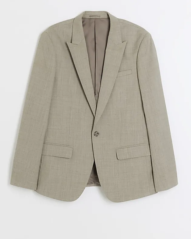 River Island Beige slim fit wool blend suit jacket< Suits