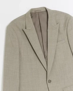River Island Beige slim fit wool blend suit jacket< Suits