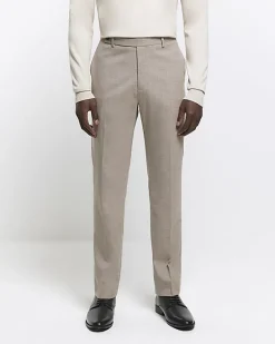 River Island Beige slim fit wool blend suit trousers< Trousers