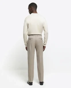 River Island Beige slim fit wool blend suit trousers< Trousers