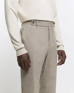 River Island Beige slim fit wool blend suit trousers< Trousers