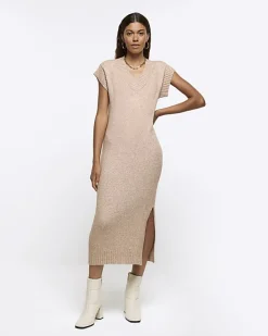 River Island Beige split hem jumper midi dress< Dresses