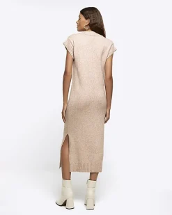 River Island Beige split hem jumper midi dress< Dresses