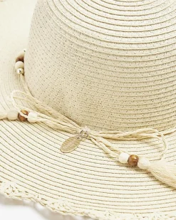 River Island Beige straw beaded hat< Accessories