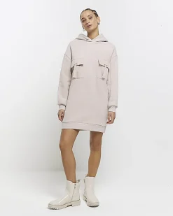 River Island Beige utility hooded sweatshirt mini dress< Dresses