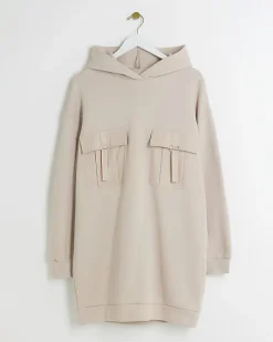 River Island Beige utility hooded sweatshirt mini dress< Dresses