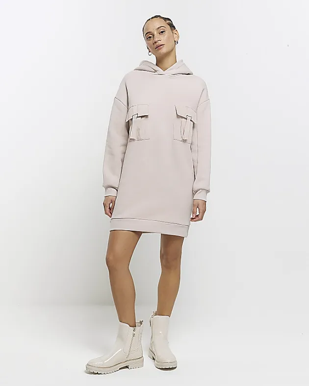 River Island Beige utility hooded sweatshirt mini dress< Dresses