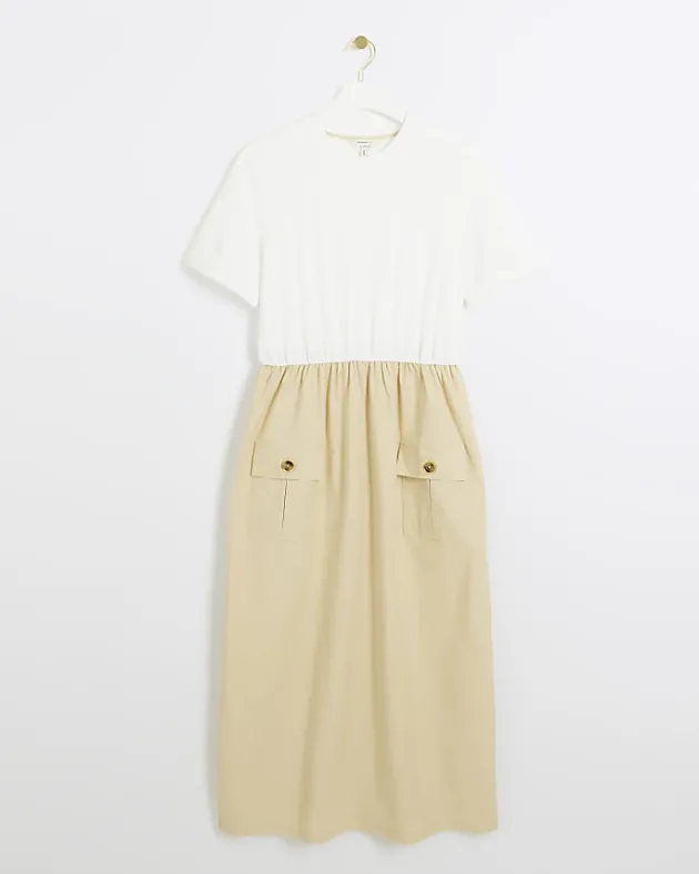 River Island Beige utility hybrid t-shirt midi dress< Dresses