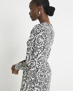 River Island abstract shirred swing midi dress< Dresses