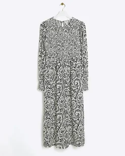 River Island abstract shirred swing midi dress< Dresses