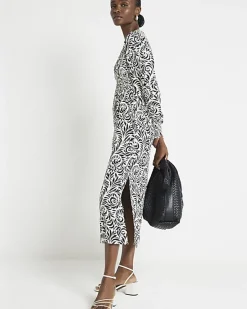 River Island abstract shirred swing midi dress< Dresses