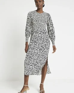 River Island abstract shirred swing midi dress< Dresses