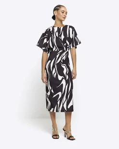 River Island abstract wrap bodycon midi dress< Dresses