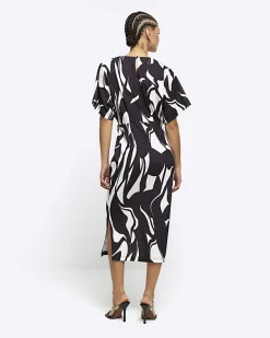 River Island abstract wrap bodycon midi dress< Dresses