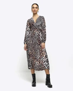 River Island animal print knot swing midi dress< Dresses