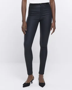 River Island coated denim high waisted skinny jeans< Jeans