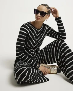 River Island crochet stripe wide leg trousers< Trousers