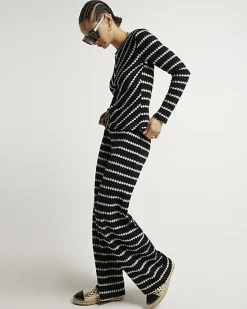 River Island crochet stripe wide leg trousers< Trousers