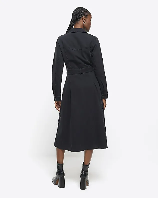 River Island denim belted midi shirt dress< Dresses