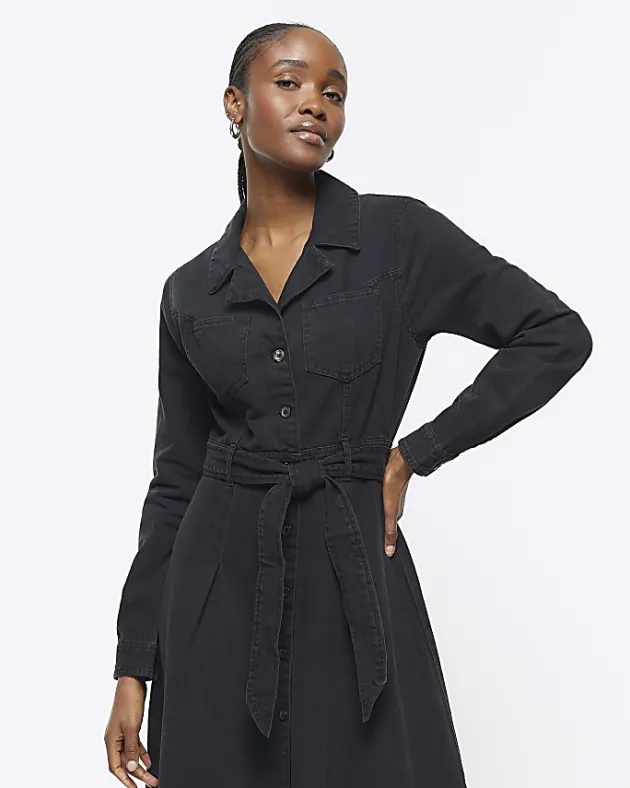 River Island denim belted midi shirt dress< Dresses
