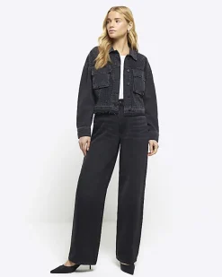 River Island diamante crop denim jacket< Coats & Jackets