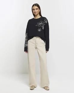 River Island embroidered floral sweatshirt< Loungewear