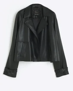 River Island faux leather crop trench coat< Coats & Jackets