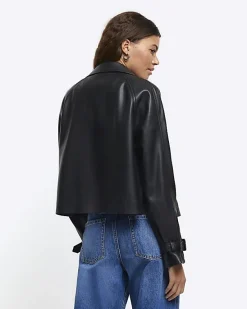 River Island faux leather crop trench coat< Coats & Jackets