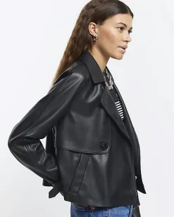 River Island faux leather crop trench coat< Coats & Jackets
