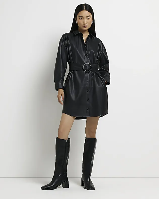 River Island faux leather mini shirt dress< Dresses