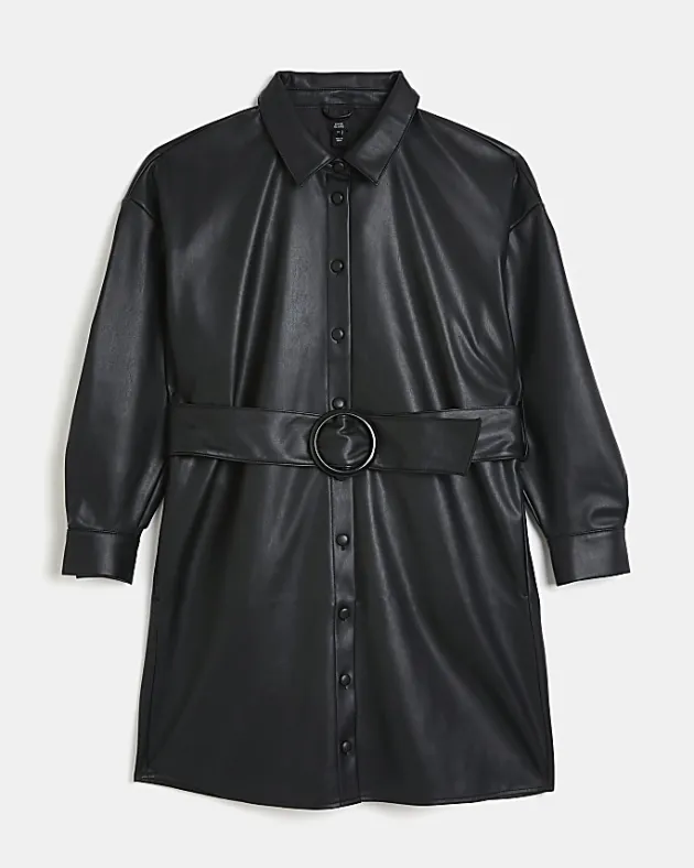 River Island faux leather mini shirt dress< Dresses