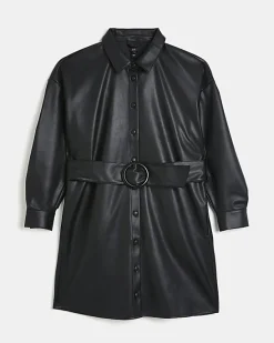 River Island faux leather mini shirt dress< Dresses