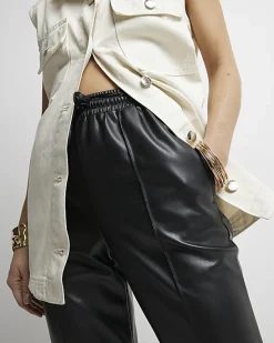 River Island faux leather wide leg trousers< Trousers