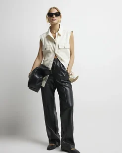 River Island faux leather wide leg trousers< Trousers