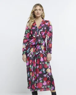 River Island floral long sleeve midi dress< Dresses