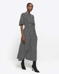River Island geometric belted midi shirt dress< Dresses