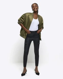 River Island high waisted coated cargo skinny jeans< Jeans