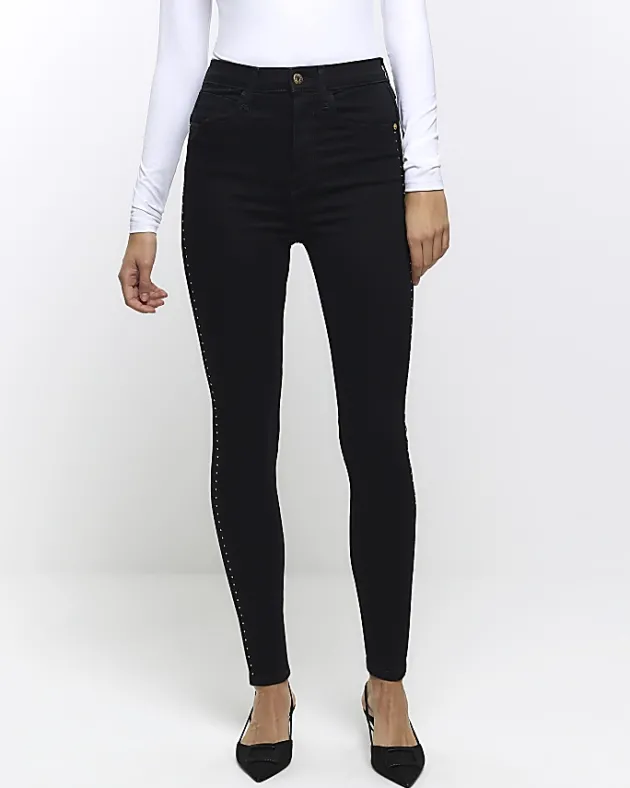River Island high waisted stud skinny jeans< Jeans