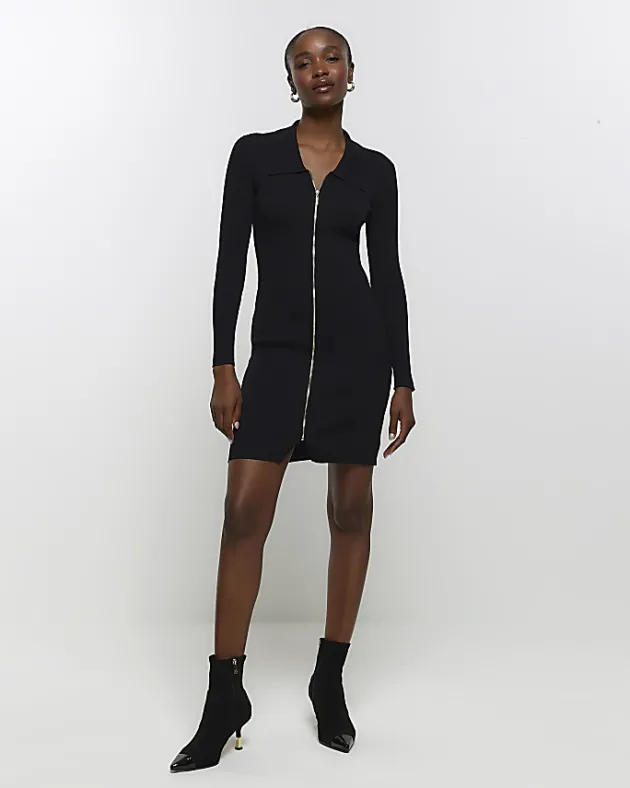 River Island knit zip bodycon mini dress< Dresses