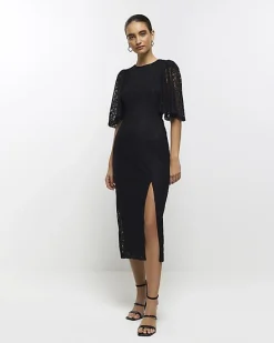 River Island lace split hem bodycon midi dress< Dresses