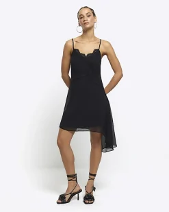 River Island lace trim asymmetric slip mini dress< Dresses