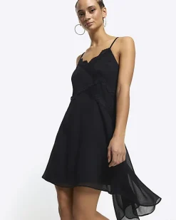 River Island lace trim asymmetric slip mini dress< Dresses