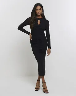 River Island mesh cut out bodycon midi dress< Dresses